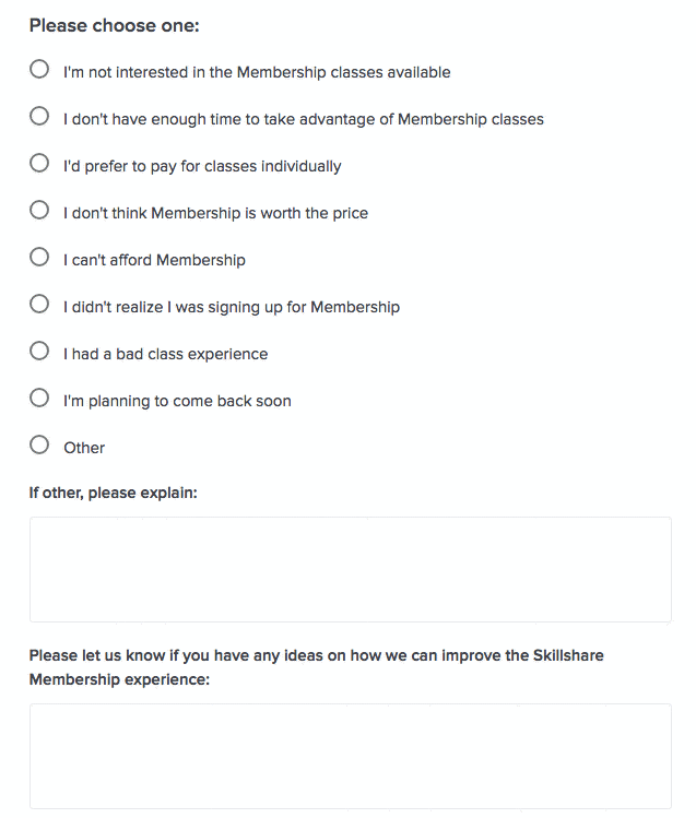 skillshare cancellation survey
